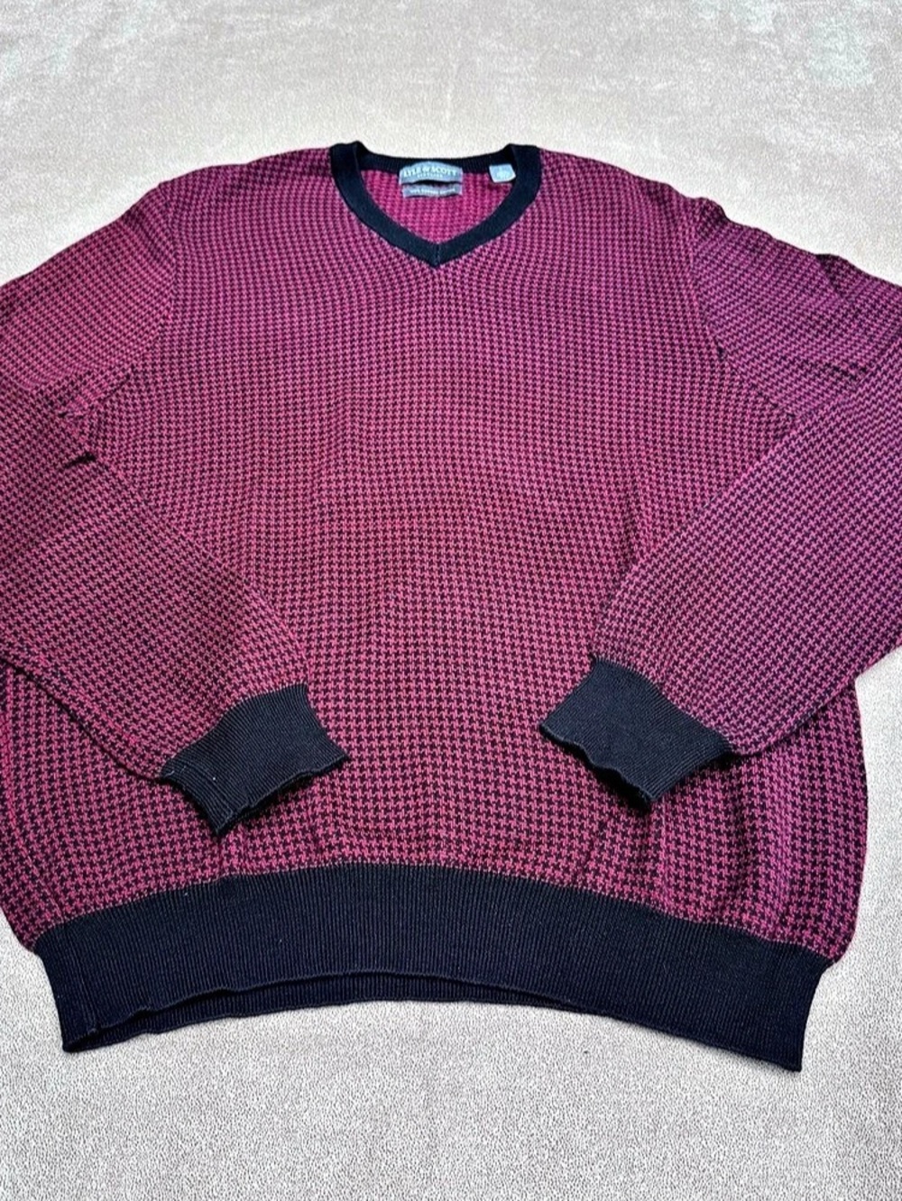 Lyle & Scott Houndstooth V-Neck Cotton Sweater Size Large
